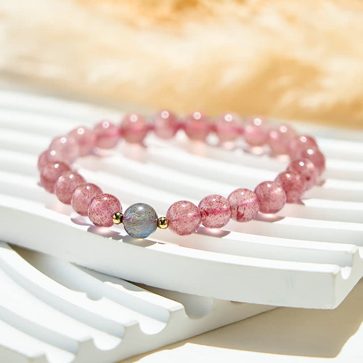 Bracelet en perles de quartz fraise et de labradorite naturelles Olivenorma
