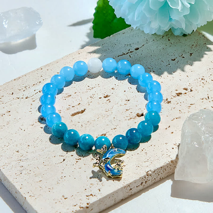 Bracelet en perles d'apatite bleue naturelle et d'aigue-marine Olivenorma