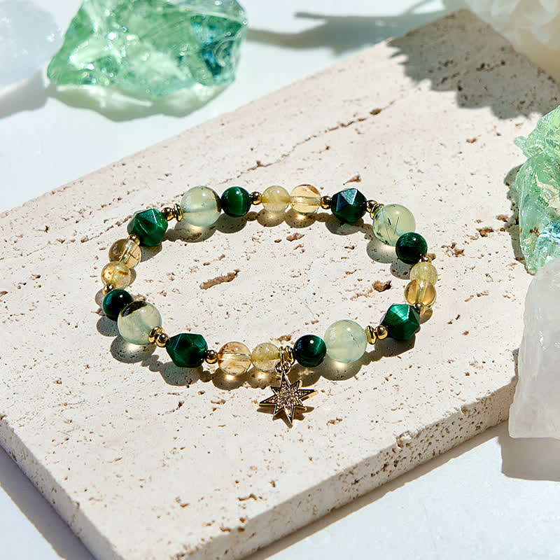 Bracelet Olivenorma en perles d'œil de tigre vert citrine préhnite