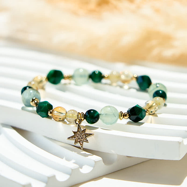 Bracelet Olivenorma en perles d'œil de tigre vert citrine préhnite