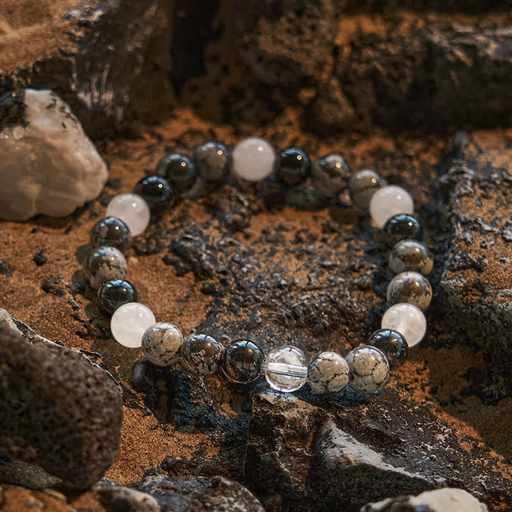 Bracelet de perles d'obsidienne en cristal transparent avec flocon de neige en obsidienne Olivenorma