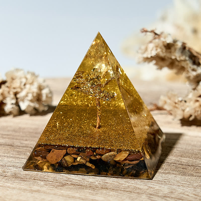 Pyramide d'orgone énergétique de guérison naturelle en œil de tigre Olivenorma