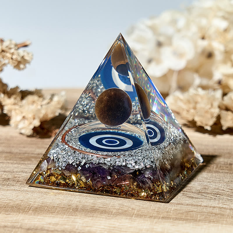 Symbole du mauvais œil Olivenorma Pyramide d'orgone en améthyste naturelle