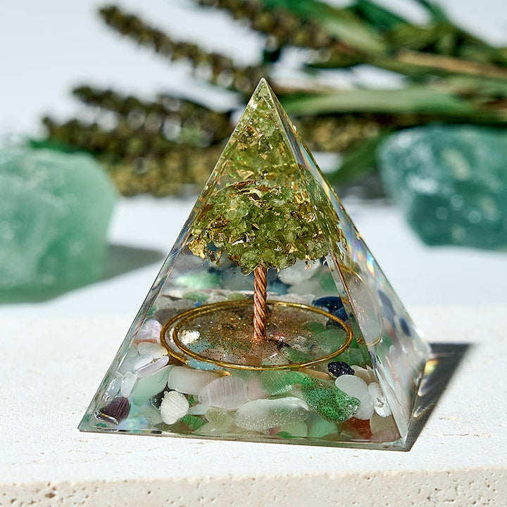Pyramide d'orgone en cristal de guérison péridot arbre de vie Olivenorma