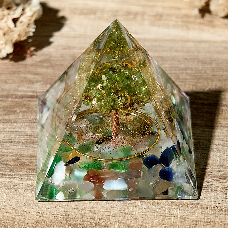 Pyramide d'orgone en cristal de guérison péridot arbre de vie Olivenorma