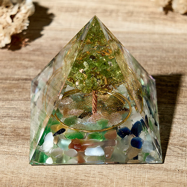 Pyramide d'orgone en cristal de guérison péridot arbre de vie Olivenorma