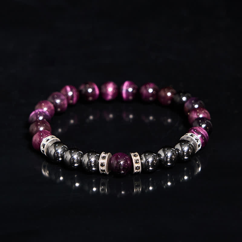 Bracelet en perles d'hématite naturelle et d'œil de tigre rose Olivenorma