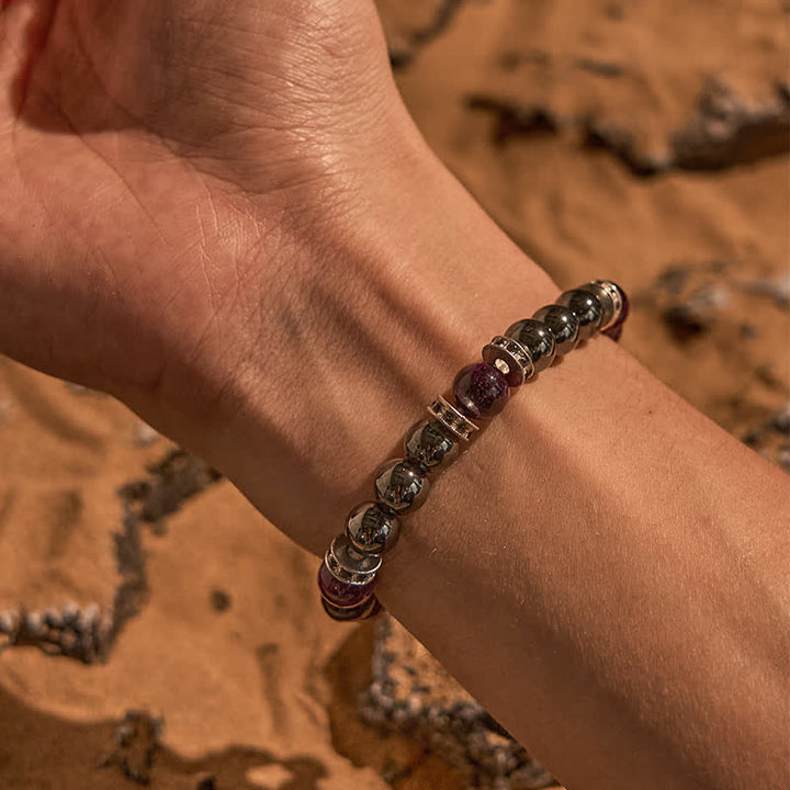 Bracelet en perles d'hématite naturelle et d'œil de tigre rose Olivenorma