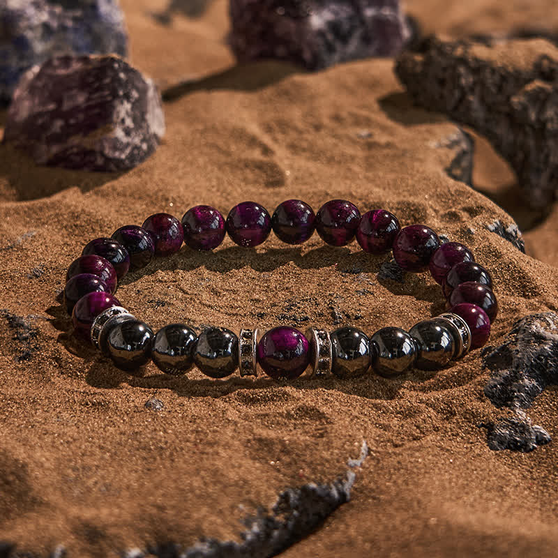 Bracelet en perles d'hématite naturelle et d'œil de tigre rose Olivenorma