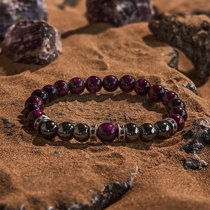 Bracelet en perles d'hématite naturelle et d'œil de tigre rose Olivenorma