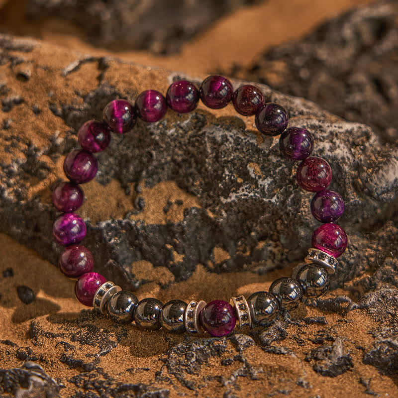 Bracelet en perles d'hématite naturelle et d'œil de tigre rose Olivenorma
