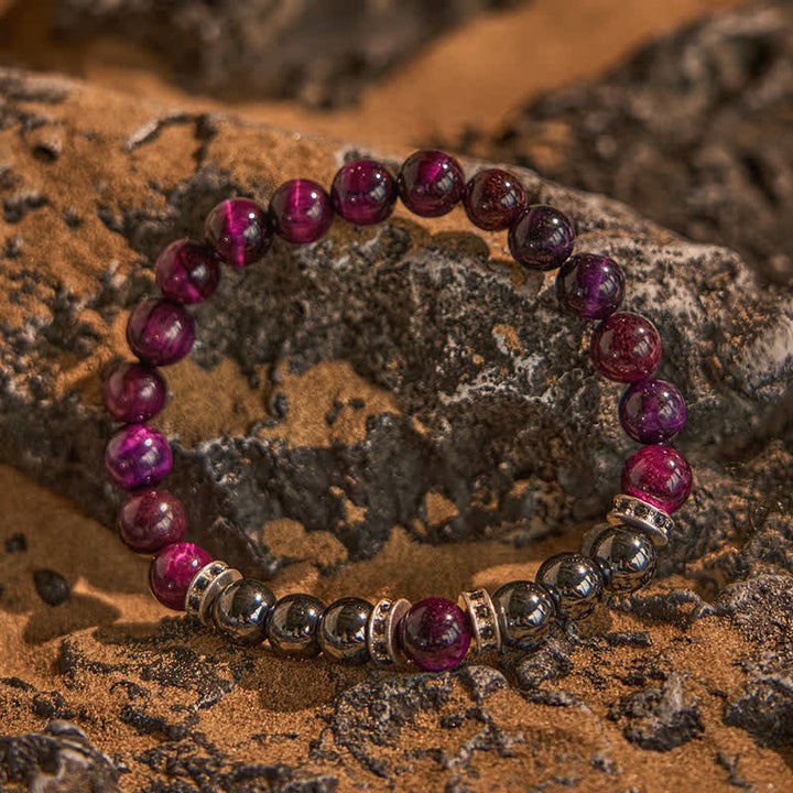 Bracelet en perles d'hématite naturelle et d'œil de tigre rose Olivenorma
