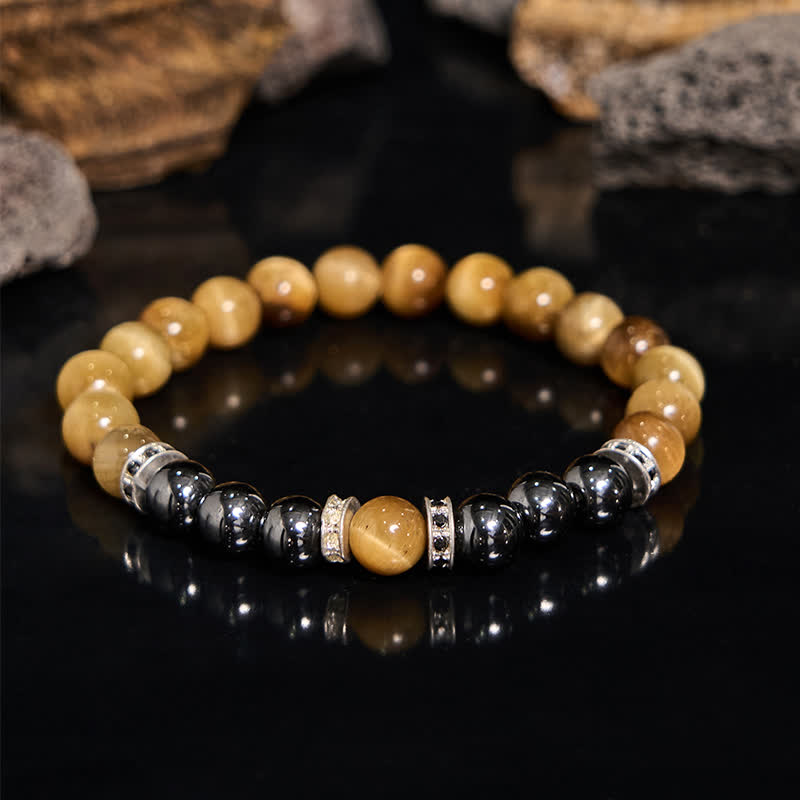 Bracelet homme en perles d'hématite naturelle œil de tigre Olivenorma