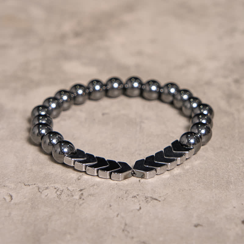 Bracelet de perles en argent naturel et hématite en forme de flèche Olivenorma