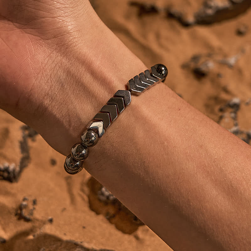 Bracelet de perles en argent naturel et hématite en forme de flèche Olivenorma