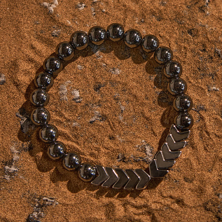 Bracelet de perles en argent naturel et hématite en forme de flèche Olivenorma