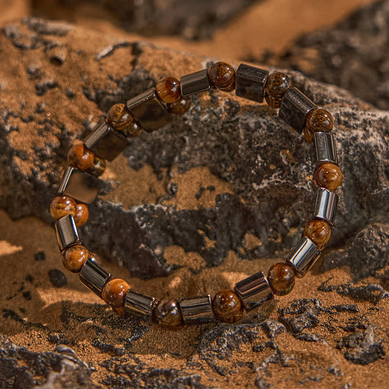 Bracelet en perles d'hématite naturelle et œil de tigre Olivenorma