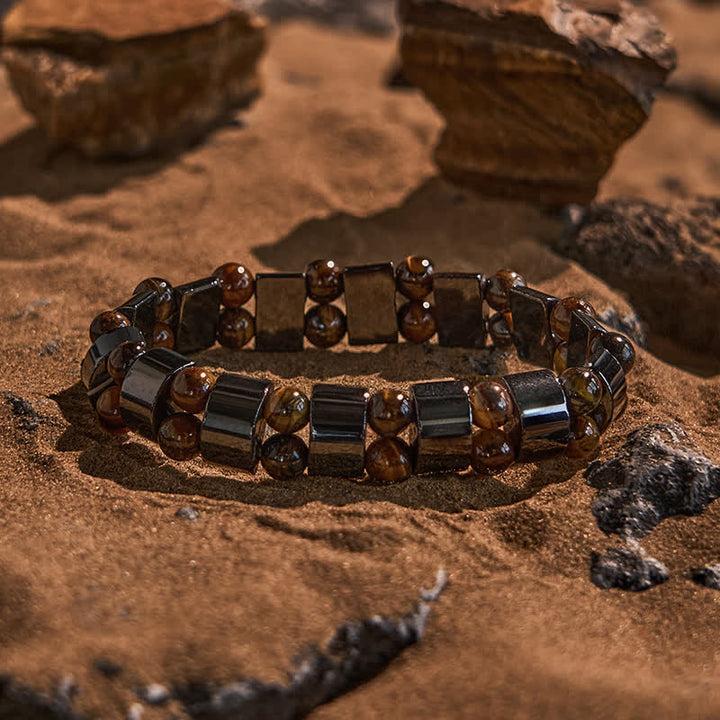 Bracelet en perles d'hématite naturelle et œil de tigre Olivenorma