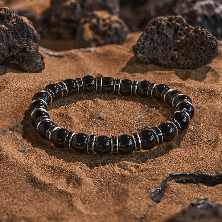 Bracelet en perles d'onyx noir naturel et zircon blanc Olivenorma