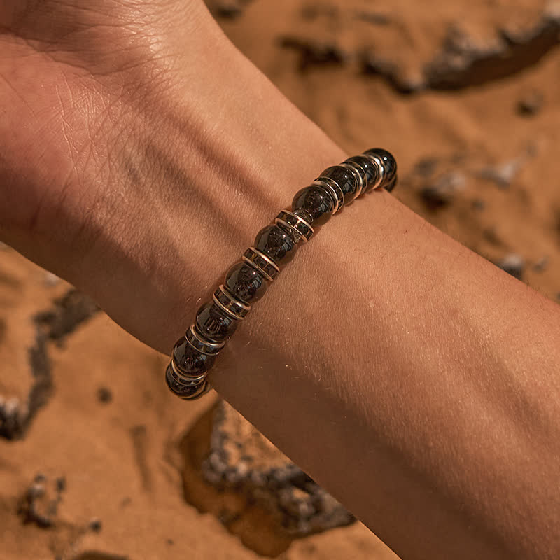 Bracelet en perles d'onyx noir naturel et zircon blanc Olivenorma