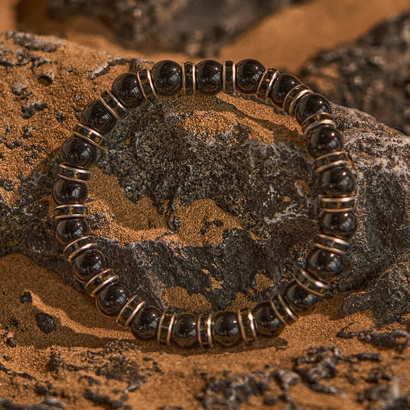 Bracelet en perles d'onyx noir naturel et zircon blanc Olivenorma