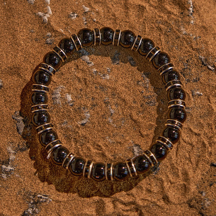 Bracelet en perles d'onyx noir naturel et zircon blanc Olivenorma