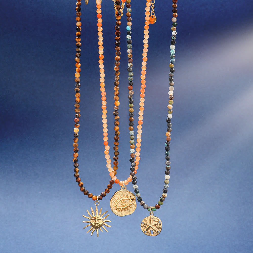 Collier de perles en pierres précieuses Olivenorma Boho Soleil Lune Étoile