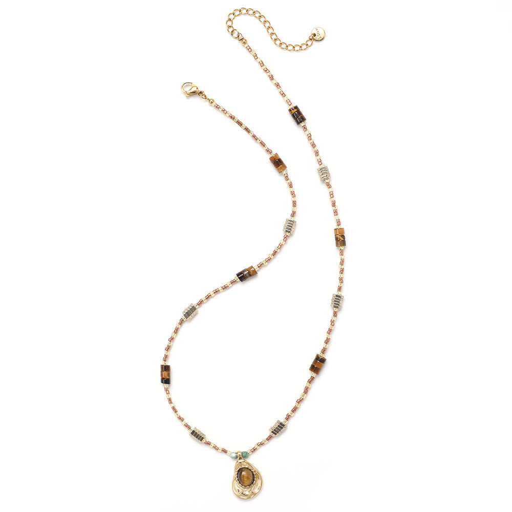 Collier de perles en pierre naturelle d'œil de tigre Olivenorma