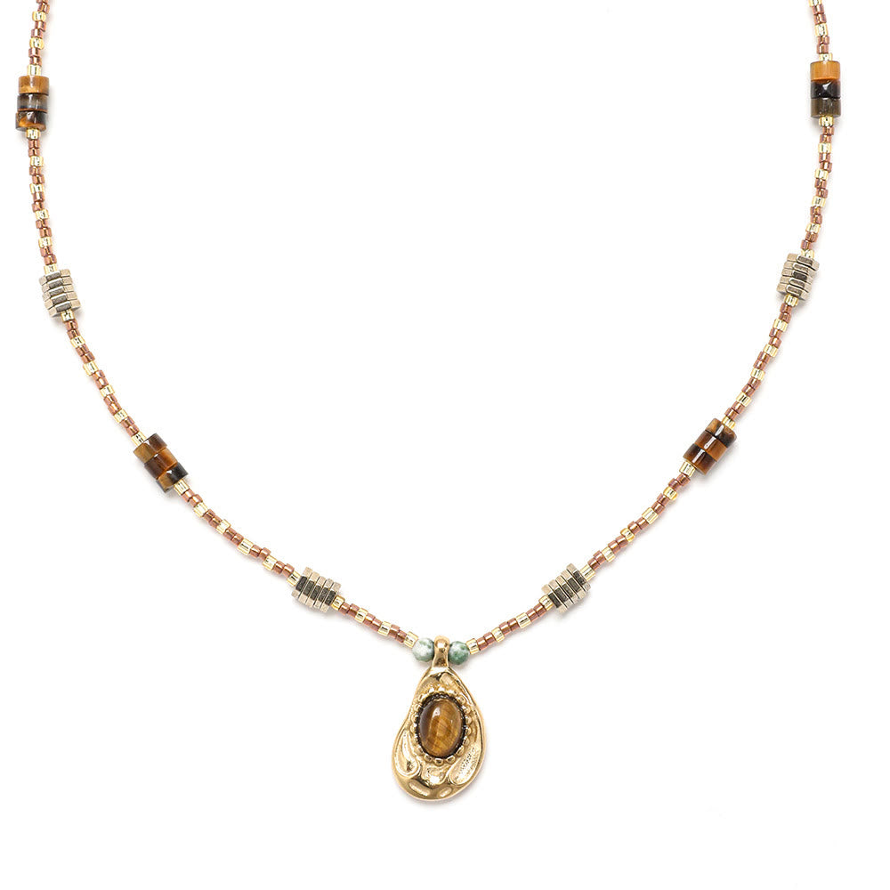 Collier de perles en pierre naturelle d'œil de tigre Olivenorma