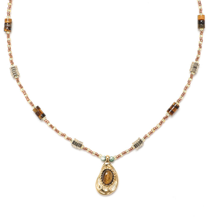 Collier de perles en pierre naturelle d'œil de tigre Olivenorma