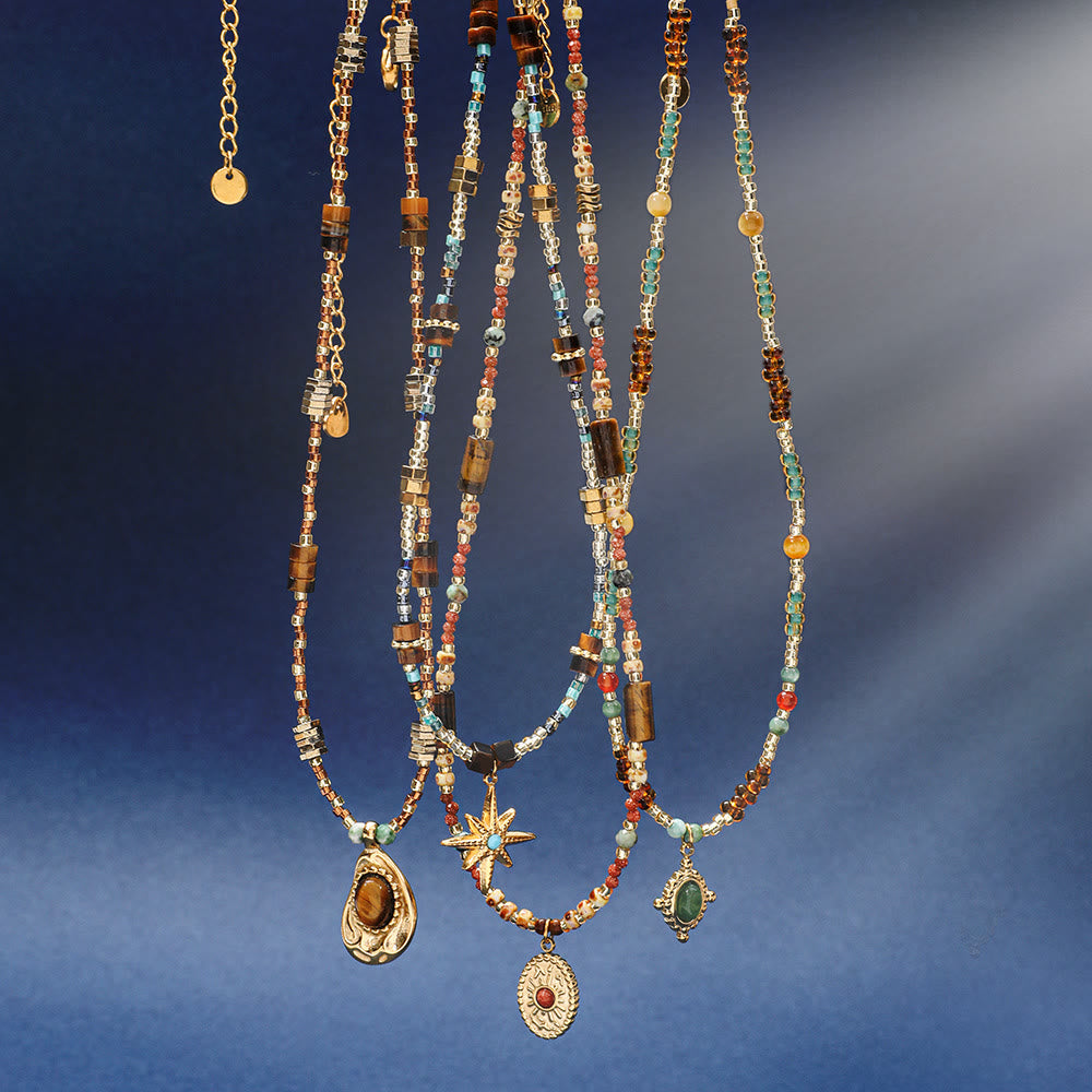 Collier de perles en pierre naturelle d'œil de tigre Olivenorma