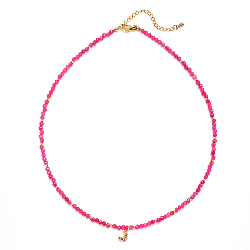 Collier de perles à breloque en forme de cœur en pierres précieuses naturelles roses Olivenorma