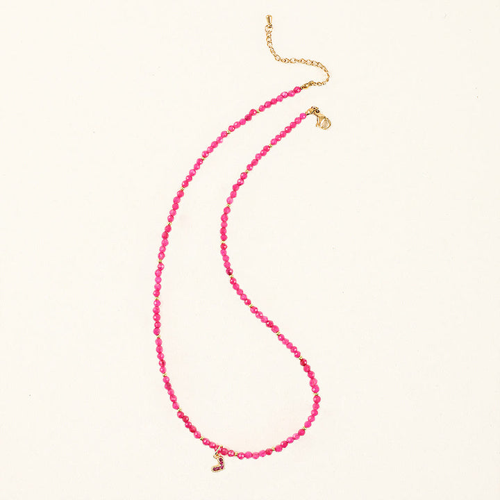 Collier de perles à breloque en forme de cœur en pierres précieuses naturelles roses Olivenorma