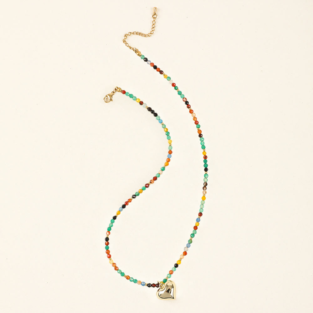 Collier de perles à breloque en forme de cœur en pierres précieuses naturelles roses Olivenorma