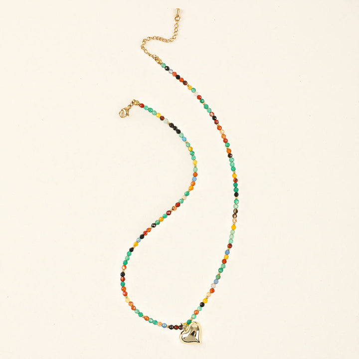 Collier de perles à breloque en forme de cœur en pierres précieuses naturelles roses Olivenorma