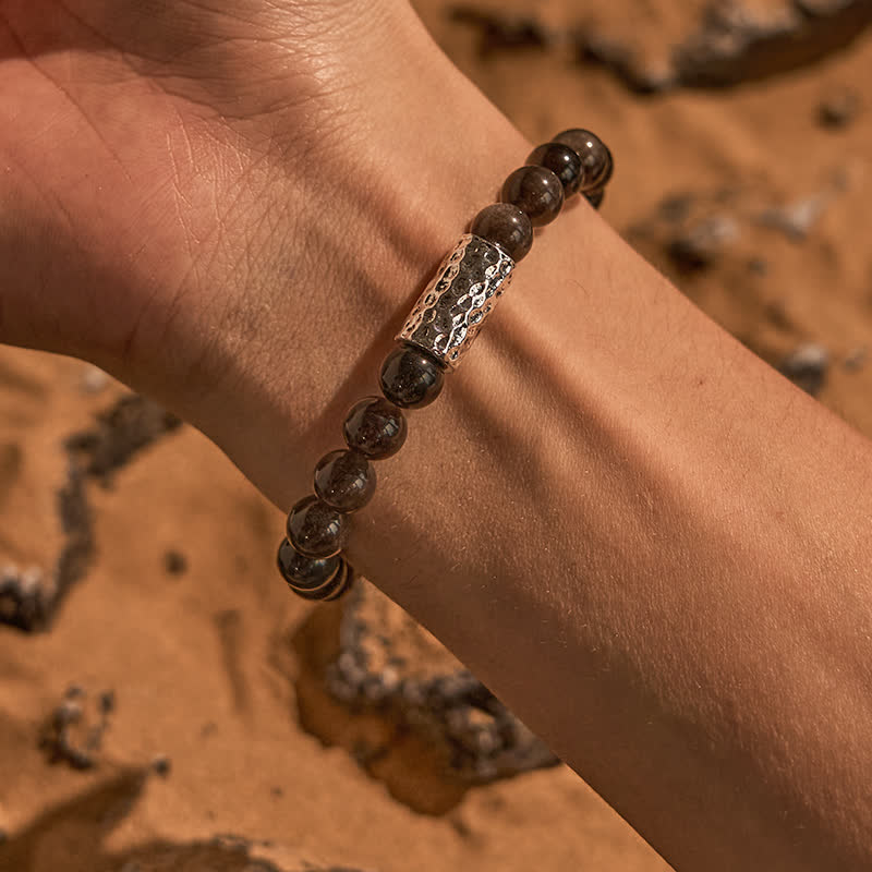 Bracelet en perles en métal et obsidienne argentée Olivenorma