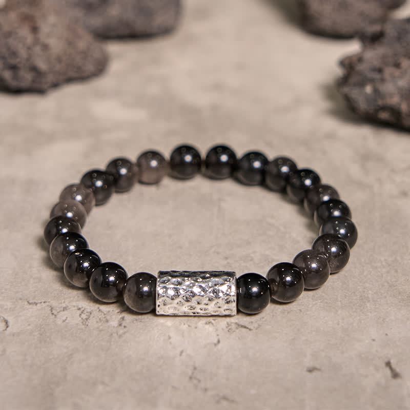 Bracelet en perles en métal et obsidienne argentée Olivenorma