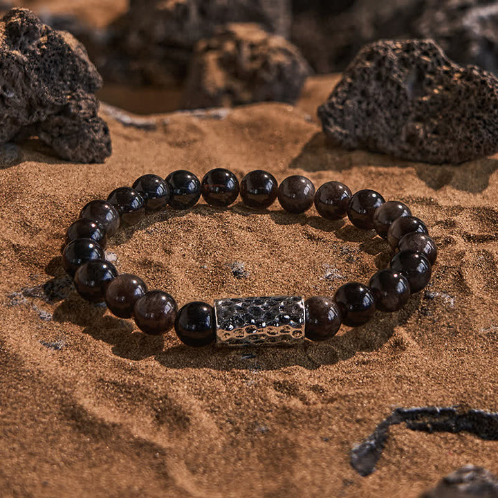 Bracelet en perles en métal et obsidienne argentée Olivenorma