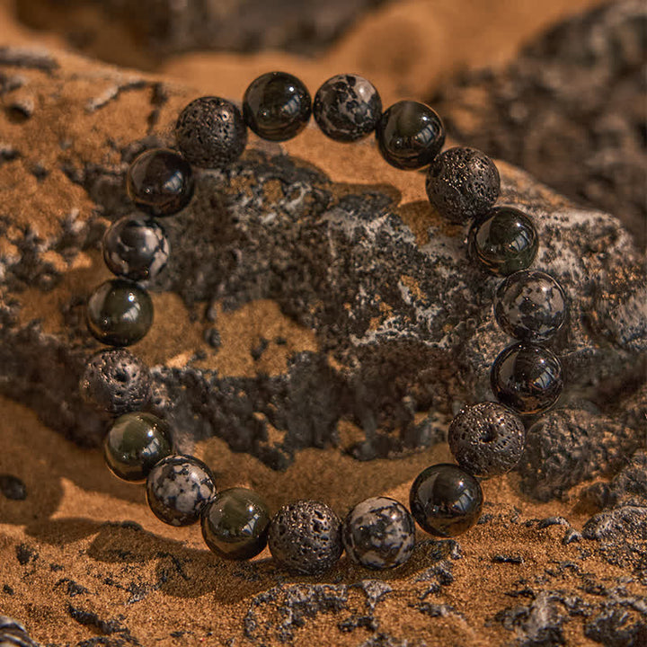 Bracelet en perles de pierre de lave en obsidienne flocon de neige Olivenorma