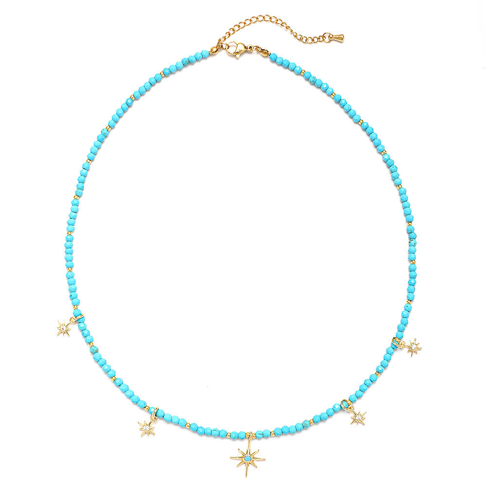 Collier de perles en zircon bleu style bohème Olivenorma