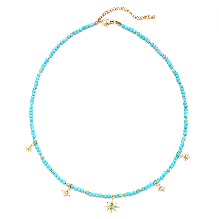 Collier de perles en zircon bleu style bohème Olivenorma