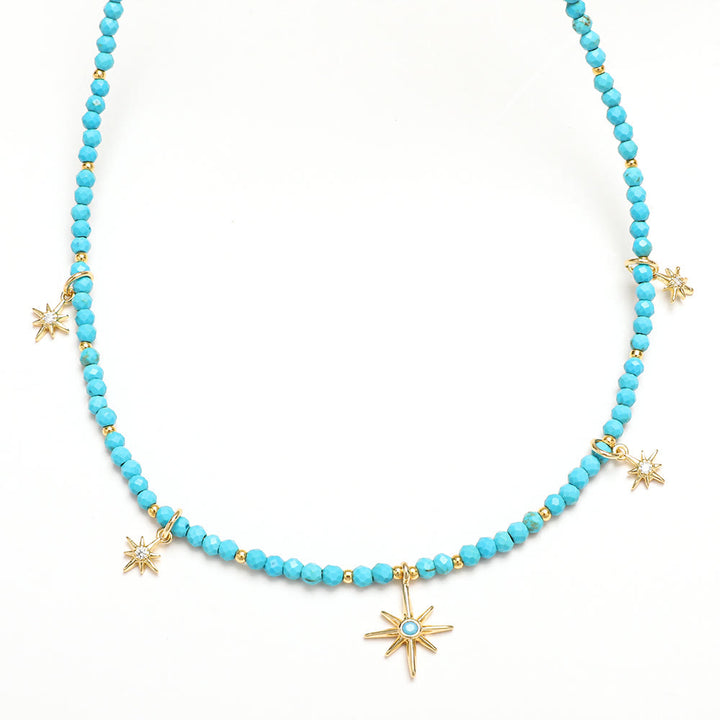 Collier de perles en zircon bleu style bohème Olivenorma