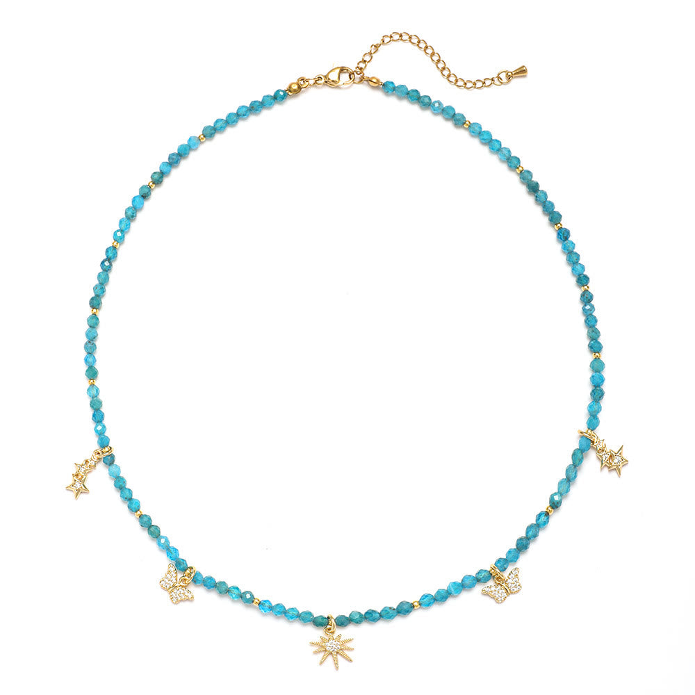 Collier de perles en zircon bleu style bohème Olivenorma