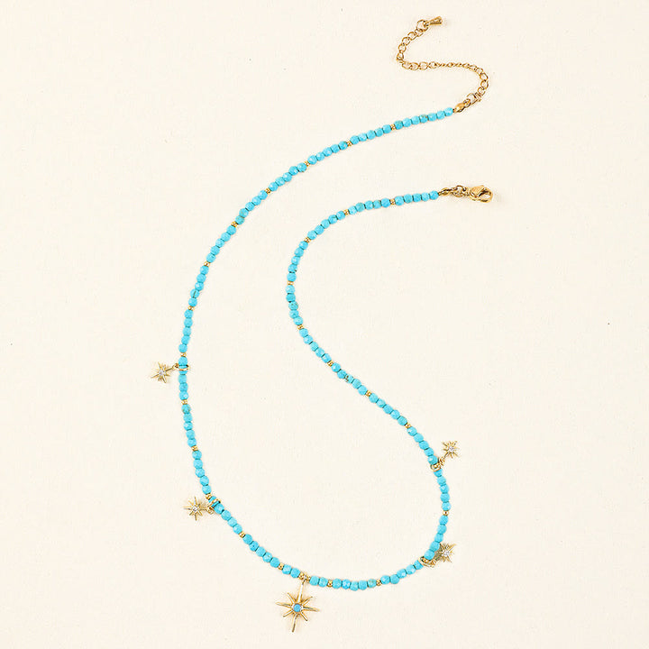 Collier de perles en zircon bleu style bohème Olivenorma