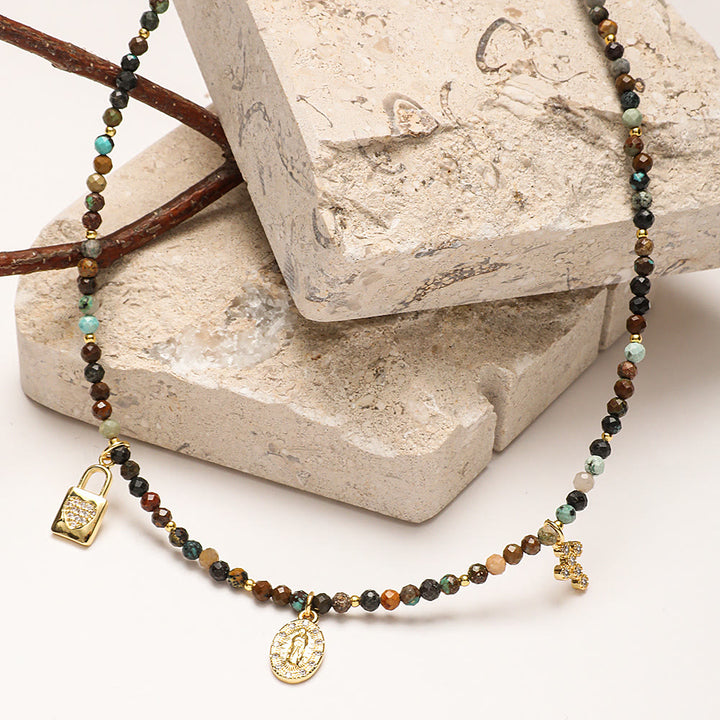 Collier de perles en zircon bleu style bohème Olivenorma