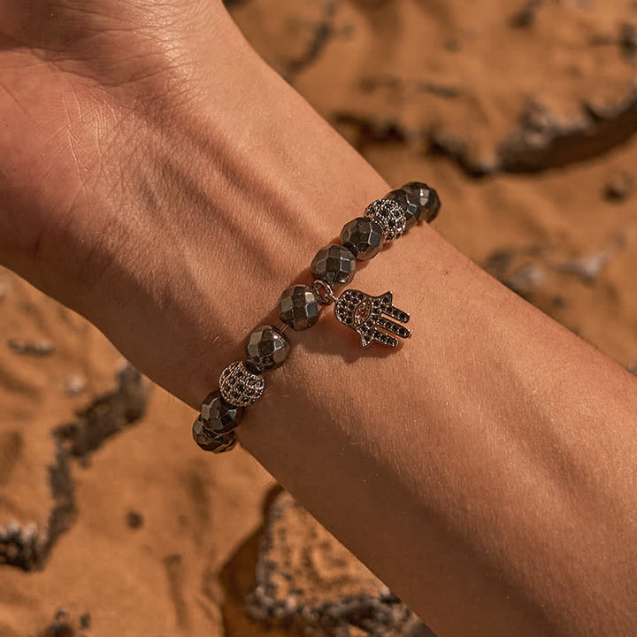 Bracelet pendentif Hamsa en perles d'hématite Olivenorma