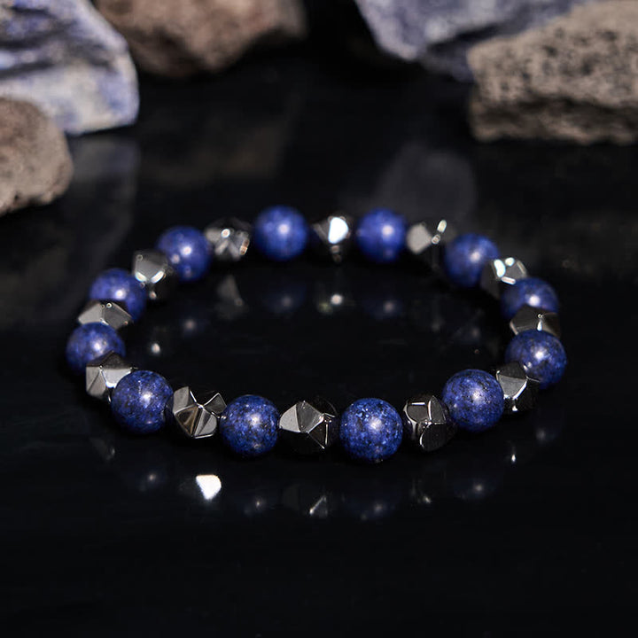 Bracelet en perles d'hématite et de lapis-lazuli naturelles Olivenorma