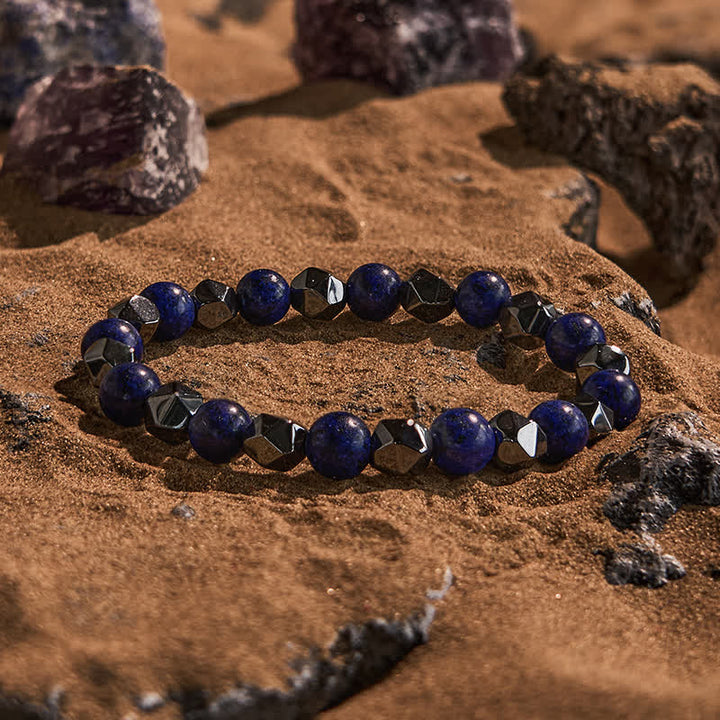 Bracelet en perles d'hématite et de lapis-lazuli naturelles Olivenorma