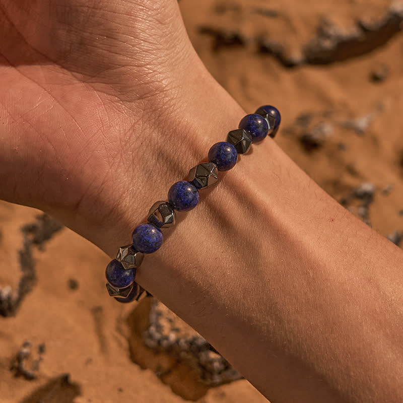 Bracelet en perles d'hématite et de lapis-lazuli naturelles Olivenorma
