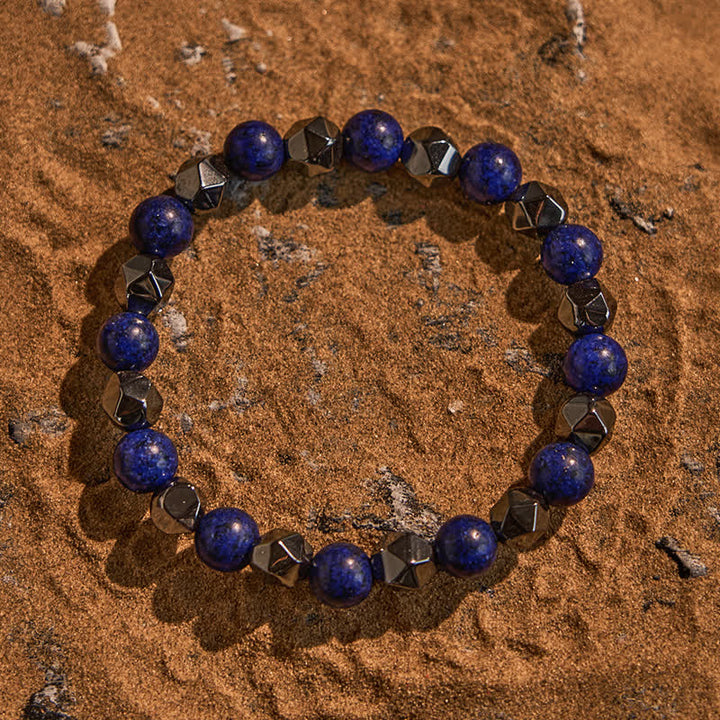 Bracelet en perles d'hématite et de lapis-lazuli naturelles Olivenorma